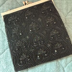 Black Vintage Beaded Clutch with Heart Design
